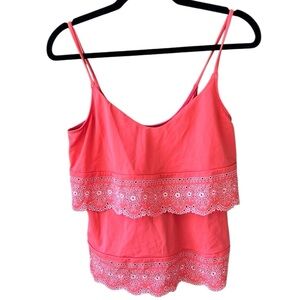 Ann Taylor Loft  New w Tag Sz M Beach Eyelet Tiered Tankini Top in Hot Coral